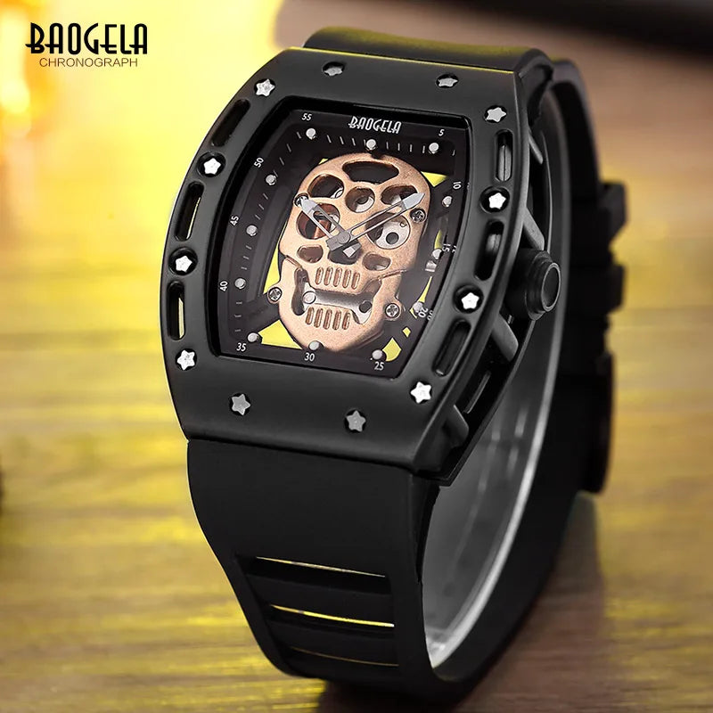 Reloj de cuarzo luminoso con calavera y esqueleto para hombre