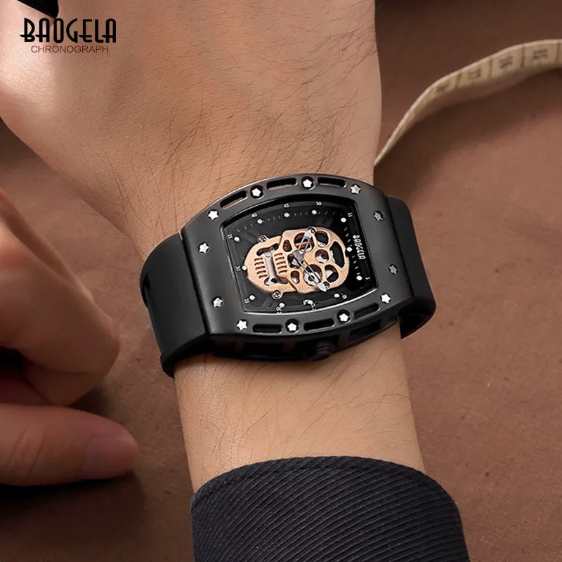 Reloj de cuarzo luminoso con calavera y esqueleto para hombre