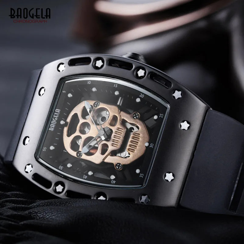 Reloj de cuarzo luminoso con calavera y esqueleto para hombre