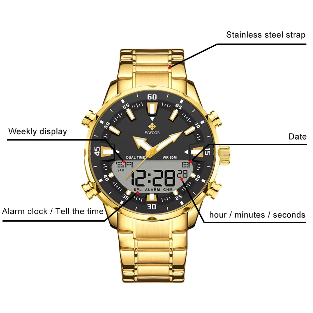 Nuevo reloj digital de lujo para hombre LED de cuarzo resistente al agua