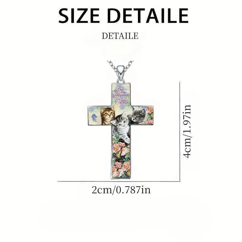 Pets Three Cats Cross Necklace