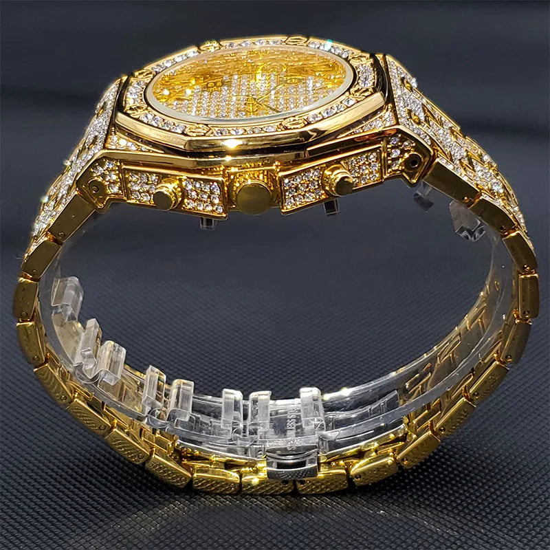 Reloj para hombre con diamantes de lujo resistente al agua.