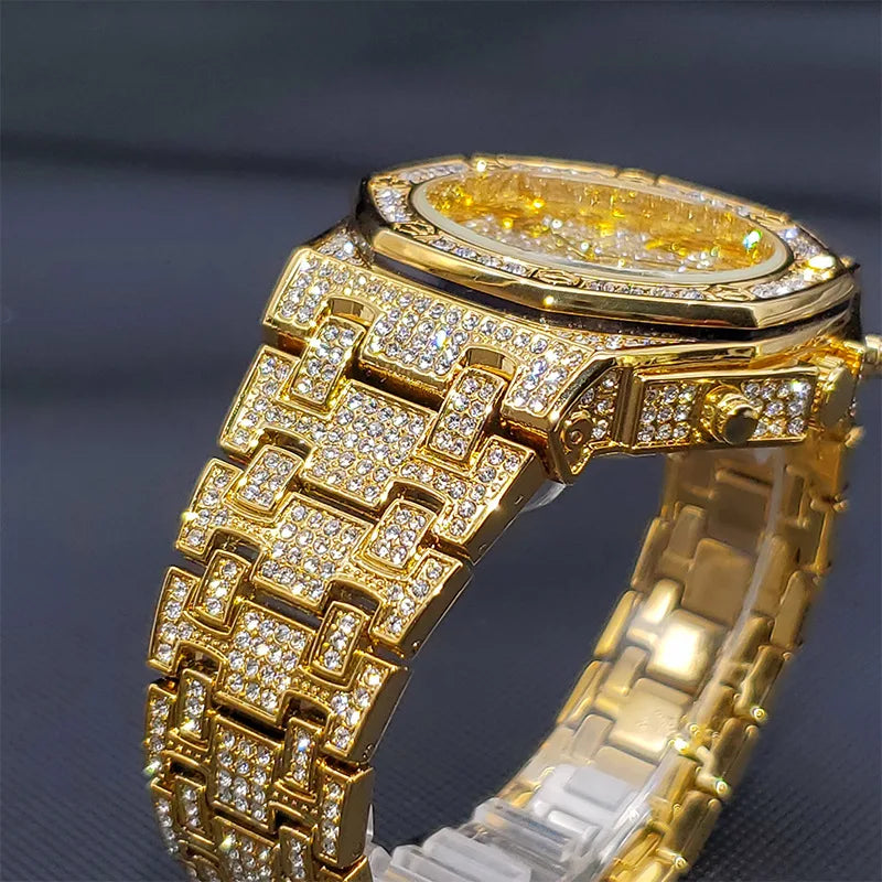 Reloj para hombre con diamantes de lujo resistente al agua.