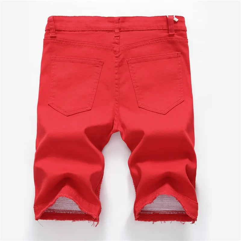 Men Elastic Ripped Short Jeans