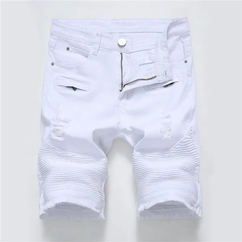 Men Elastic Ripped Short Jeans