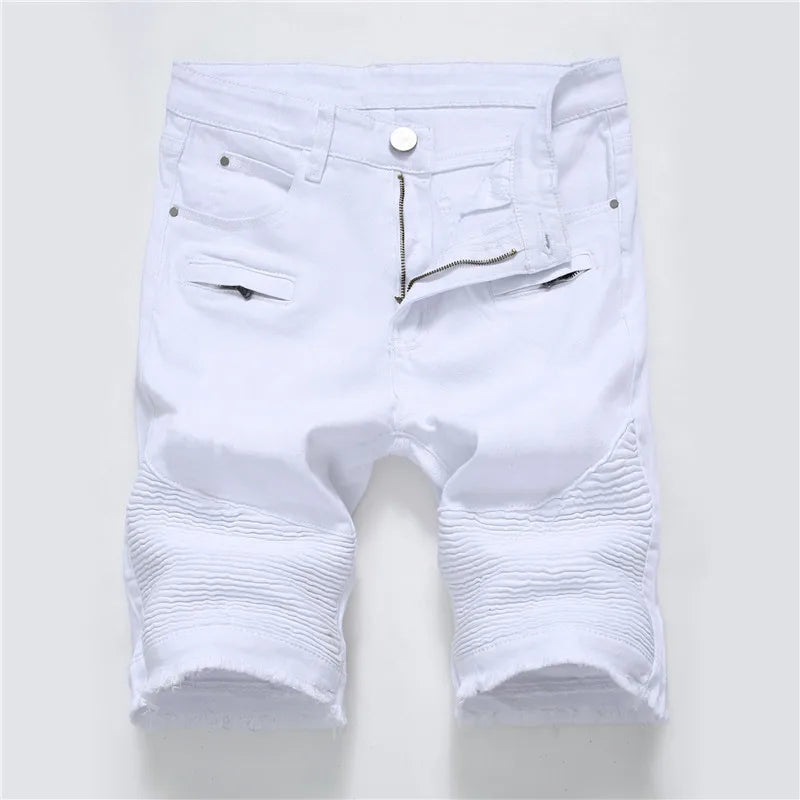 Men Elastic Ripped Short Jeans