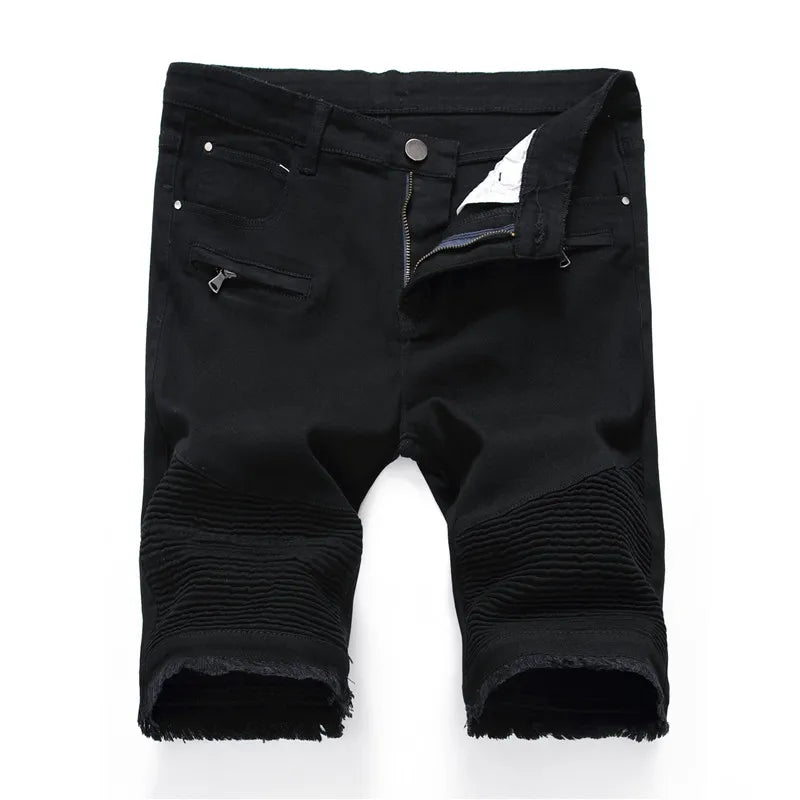 Men Elastic Ripped Short Jeans