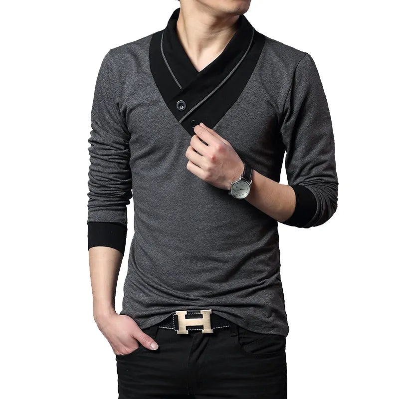 Men T-Shirt Collar Tee V-Neck Cotton - admstore