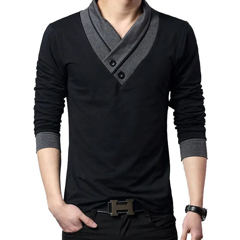 Men T-Shirt Collar Tee V-Neck Cotton - admstore
