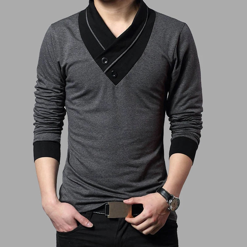 Men T-Shirt Collar Tee V-Neck Cotton - admstore