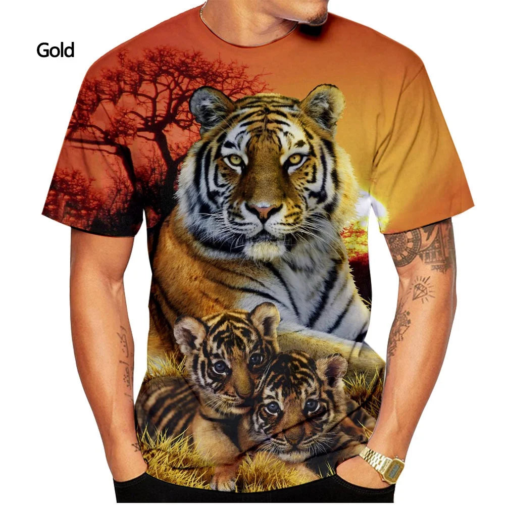 Camiseta con estampado de tigre 3D para hombres