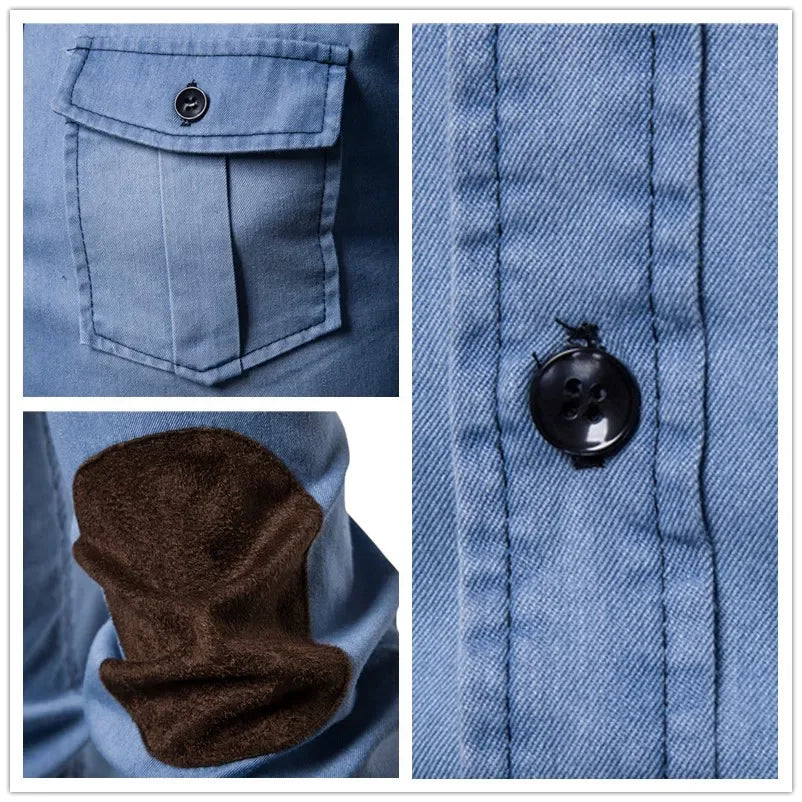 Men Casual Cotton Jeans Shirt