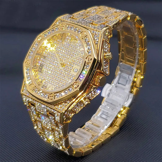 Reloj para hombre con diamantes de lujo resistente al agua.
