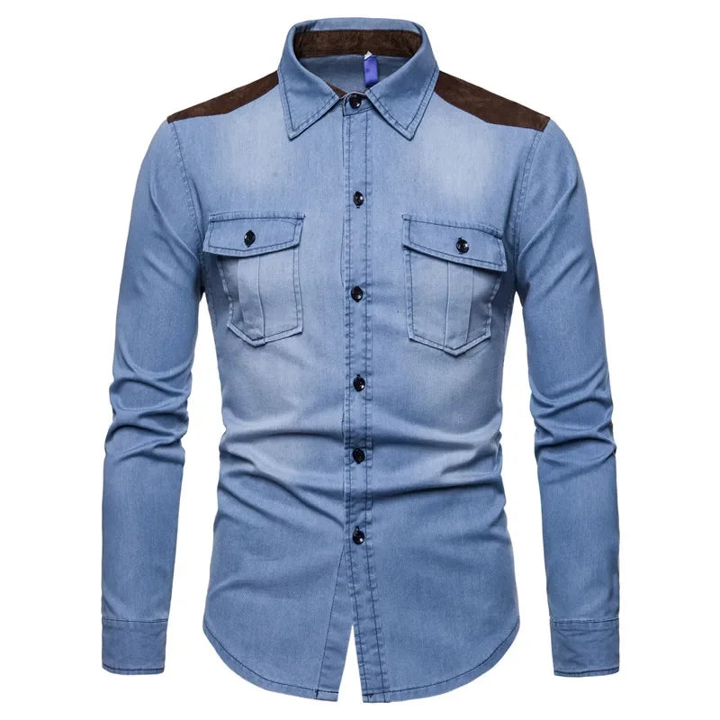 Men Casual Cotton Jeans Shirt