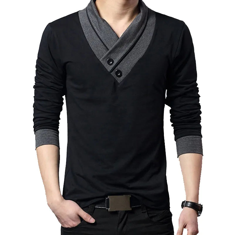 Men T-Shirt Collar Tee V-Neck Cotton - admstore