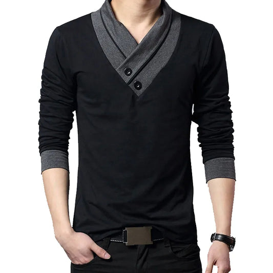Men T-Shirt Collar Tee V-Neck Cotton - admstore